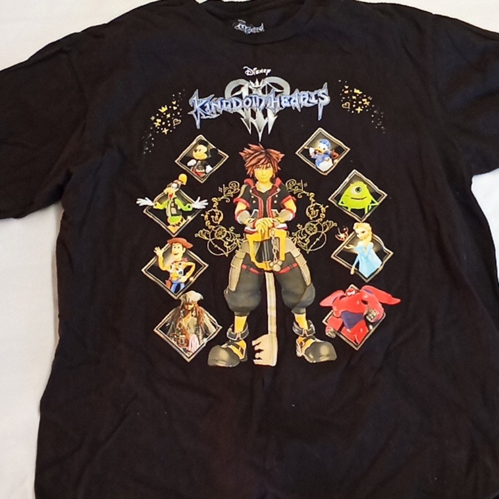 Disney Kingdom Hearts Black Tee with Colorful Characters